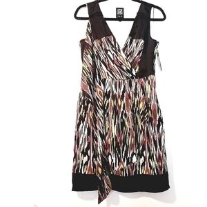 JAX NWT Women's Sleeveless Black Surplice‎ Faux Wrap Ikat Dress